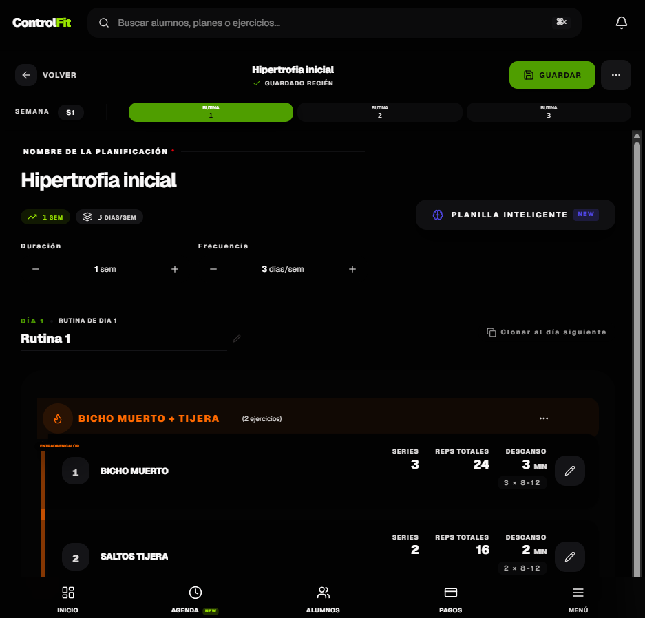 Paso 2: Asignación de rutinas y planes
